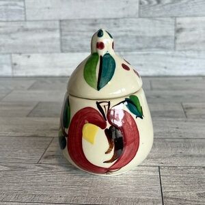 Purinton Pottery 1940's Hand Painted Apple‎ Sugar Bowl 5” Tall